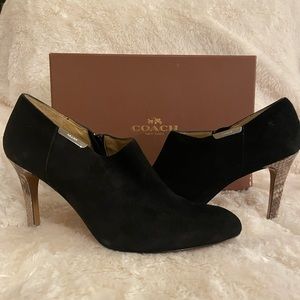 Coach black suede snake skin booties
